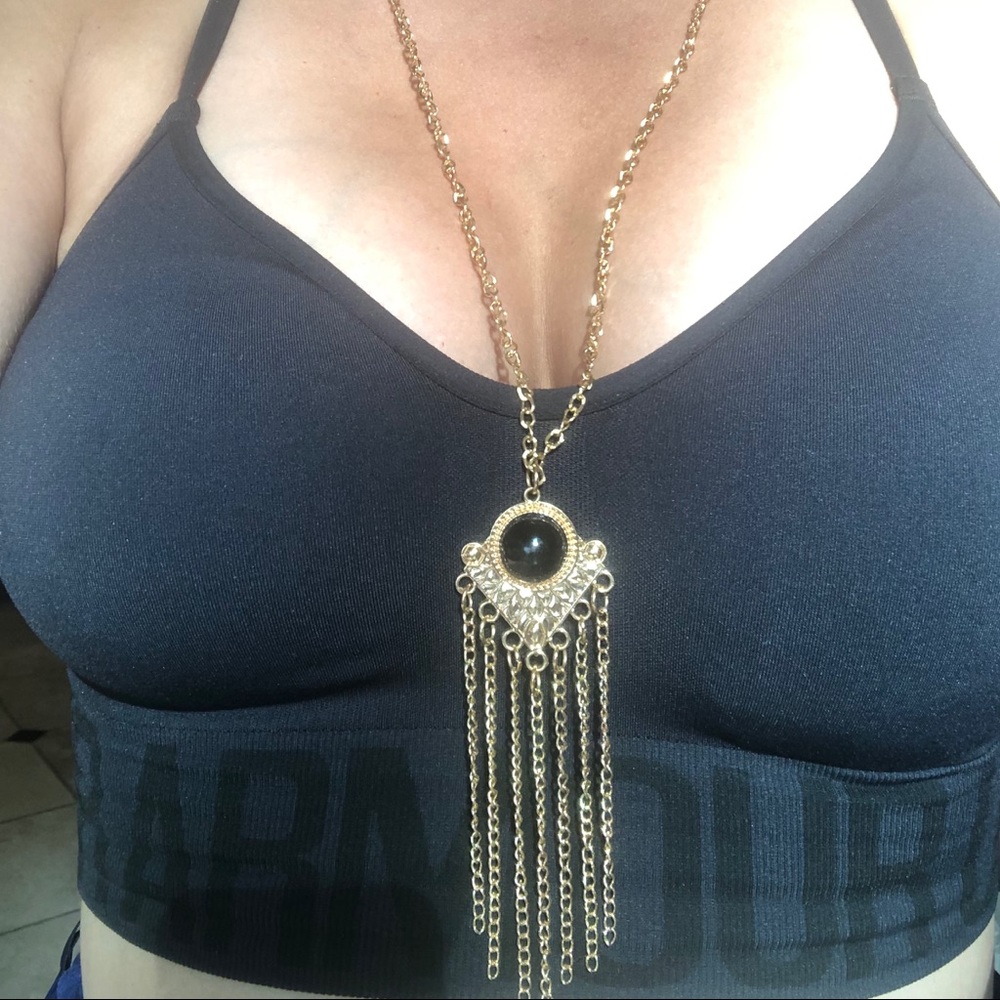 Long black stone necklaces